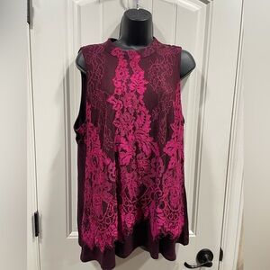 Maurices pink floral lace overlay tank-plus size 1